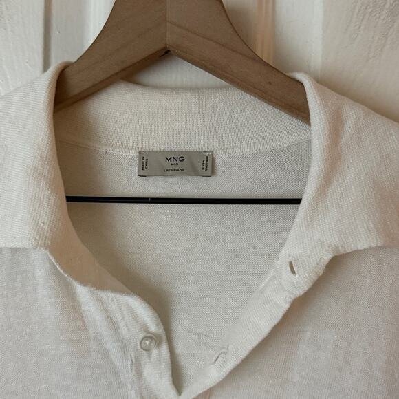 Mango Slim-Fit Cotton Piqué Textured Polo Shirt White size men's large - Picture 3 of 5